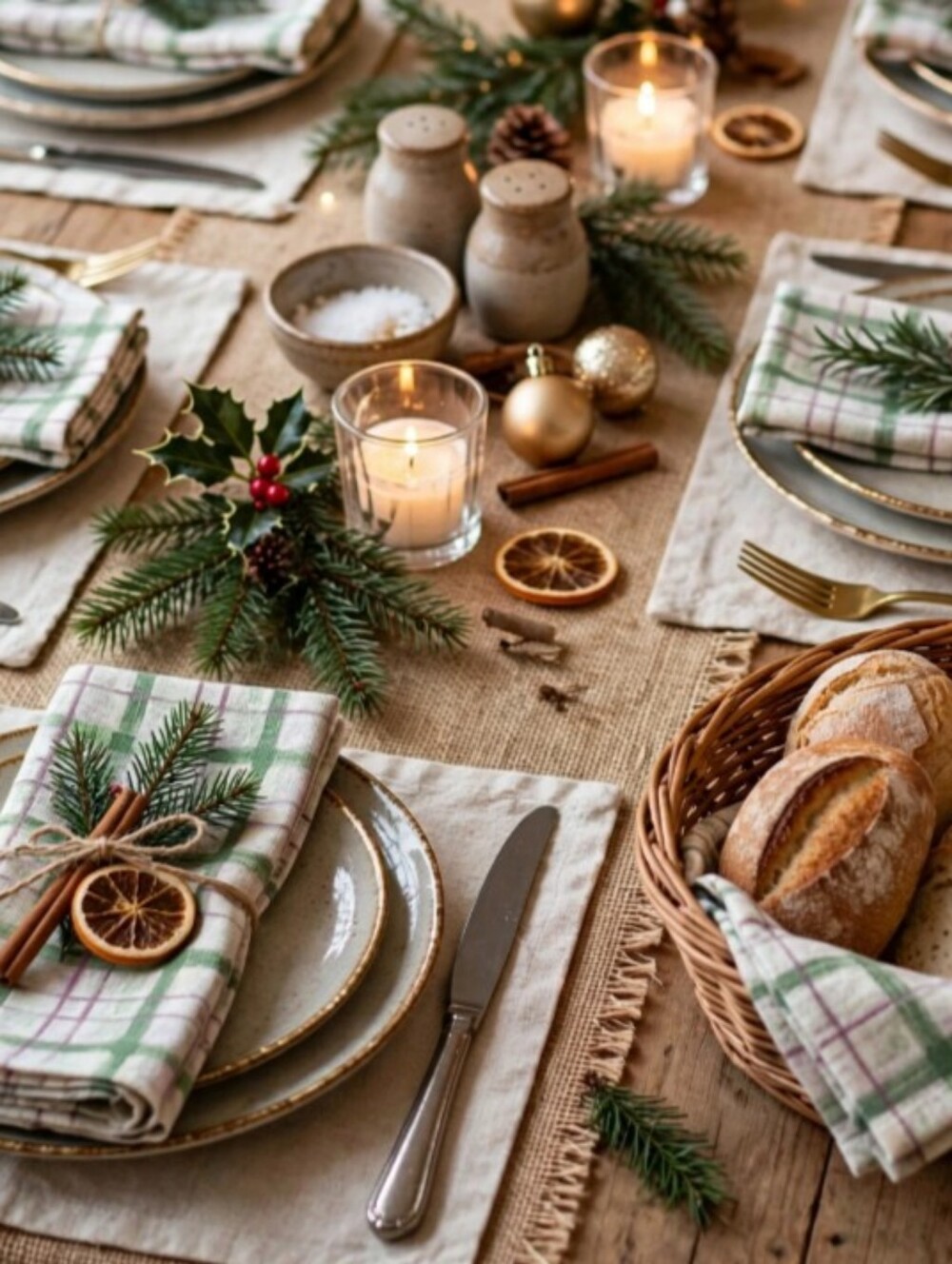 Cloth Napkins Set 7 Plaid Pattern 16x16 Christmas Cottage Rustic